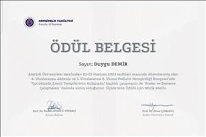 OUR DEPARTMENT FACULTY MEMBER RESEARCH RESEARCH ASSISTANT DR. DUYGU DEMİR WAS AWARDED 2 (TWO) PRIZES IN THE FIELD OF ORAL PRESENTATION